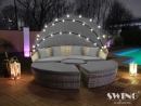 LED Sonneninsel Rattan Lounge Polyrattan Sitzgruppe Liege Insel 180cm Grau