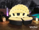 LED Sonneninsel Rattan Gartenliege Polyrattan Sitzgruppe 180cm Schwarz