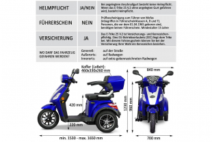 Rolektro E-Trike 25 V.2 Blei-Gel, Blau, 25 km/h, 1000 Watt