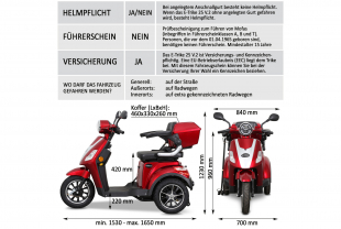 Rolektro E-Trike 25 V.2 Blei-Gel, Rot, 25 km/h