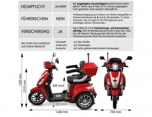 Rolektro, E-Trike 25 V.3 Lithium, Rot, 1000 Watt