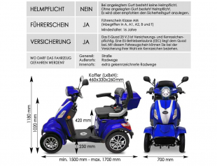 Rolektro E-Quad 25 V.3 Lithium, Blau, 1000 Watt
