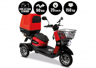 Rolektro E-Carrier 25 V.3 Lithium, Rot, mit XXL-Koffer, 25 km/h, 1000 Watt