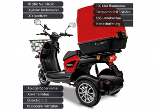 Rolektro E-Carrier 25 V.3 Lithium, Rot, mit XXL-Koffer, 25 km/h, 1000 Watt