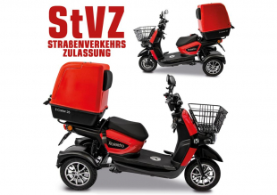 Rolektro E-Carrier 25 V.3 Lithium, Rot, mit XXL-Koffer, 25 km/h, 1000 Watt