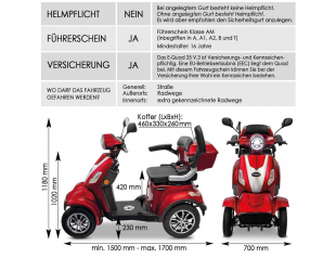 Rolektro E-Quad 25 V.3 Lithium Akku, Rot 1000 Watt