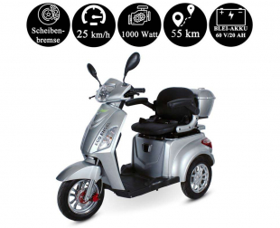 ECO ENGEL 500 Silber, 1000 Watt, 25 km/h, Elektromobil, 3 Rad Scooter