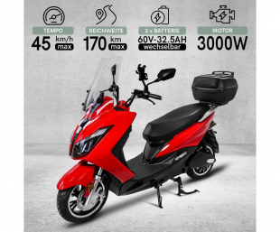 Maximus, E-Scooter MX2, 45 km/h, 2x Lithium Akkus, 3000 Watt