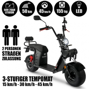 Rolektro, E-Cruiser 45 Lithium, Schwarz, 60V-20Ah Akku, 1500 Watt