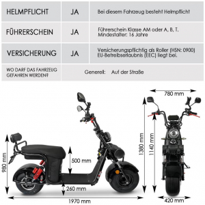 Rolektro, E-Cruiser 45 Lithium, Schwarz, 60V-20Ah Akku, 1500 Watt
