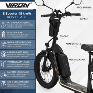 E-Scooter 1500-EEC 45km/h mit ABE Elektroroller Max Range