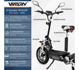 E-Scooter 1000W VR-1500-EEC mit Straenzulassung ABE