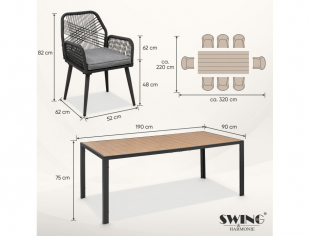 Garten Sitzgruppe Tisch mit 8 Sthle wetterfest Seilgeflecht WPC Esstisch Set