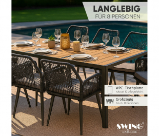 Garten Sitzgruppe Tisch mit 8 Sthle wetterfest Seilgeflecht WPC Esstisch Set