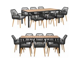 Garten Sitzgruppe Tisch mit 8 Sthle wetterfest Seilgeflecht WPC Esstisch Set