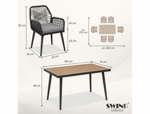Garten Sitzgruppe Tisch mit 6 St�hle wetterfest Seilgeflecht WPC Esstisch Set