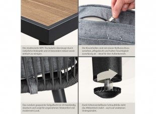 Garten Sitzgruppe Tisch mit 6 St�hle wetterfest Seilgeflecht WPC Esstisch Set