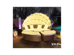 LED Sonneninsel Polyrattan Gartenliege XXL 210cm Braun